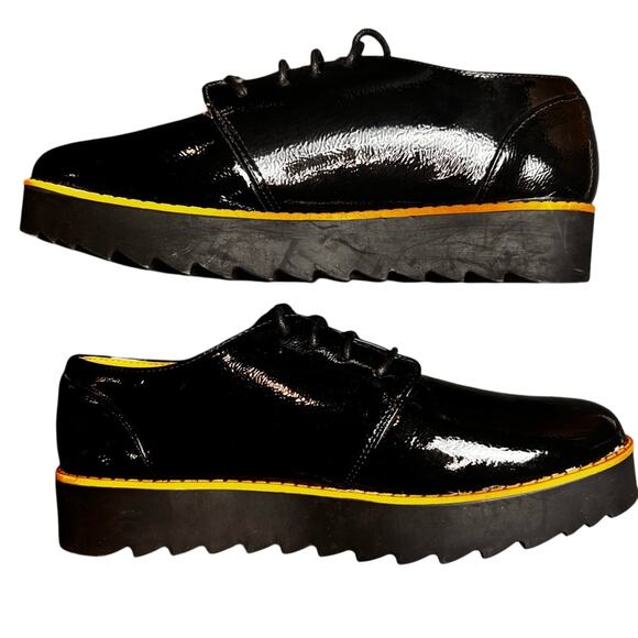 Chinese Laundry Women’s Black Tan Trim Platform Oxford Shoes 10 M Academia Prepp - Picture 4 of 13